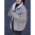 Oversized Faux Suede Jacket with Stand Collar and Zip Pockets