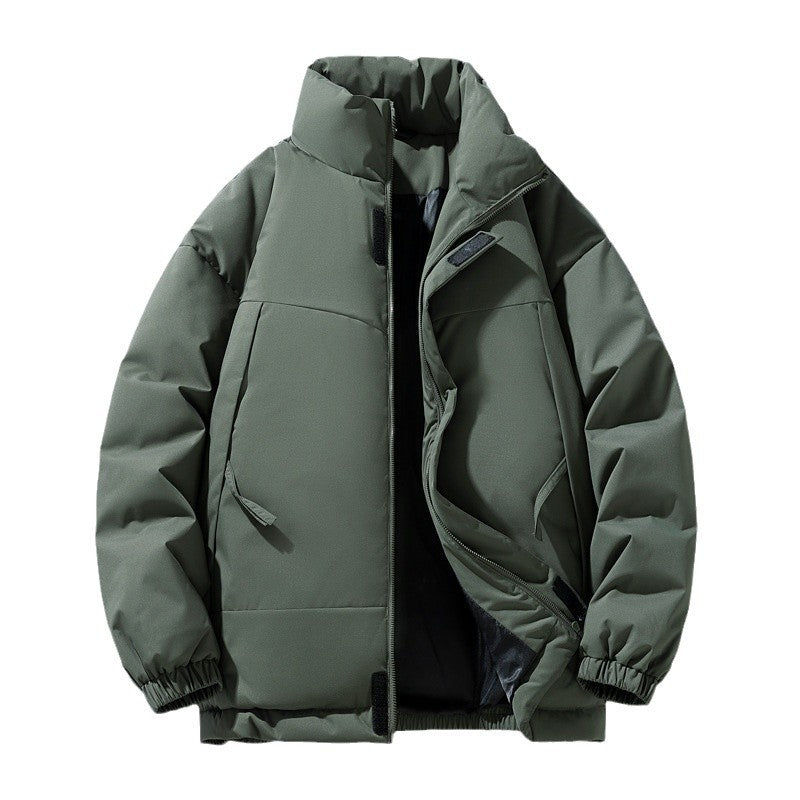 Men's Padded Jacket with a Stand Collar and Zip Pockets, Winter