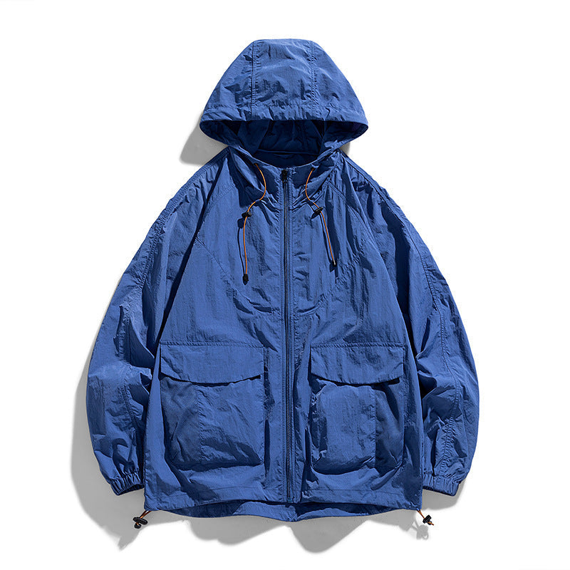 Lightweight Hooded Nylon Jacket with Flap Pockets, Oversized Fit