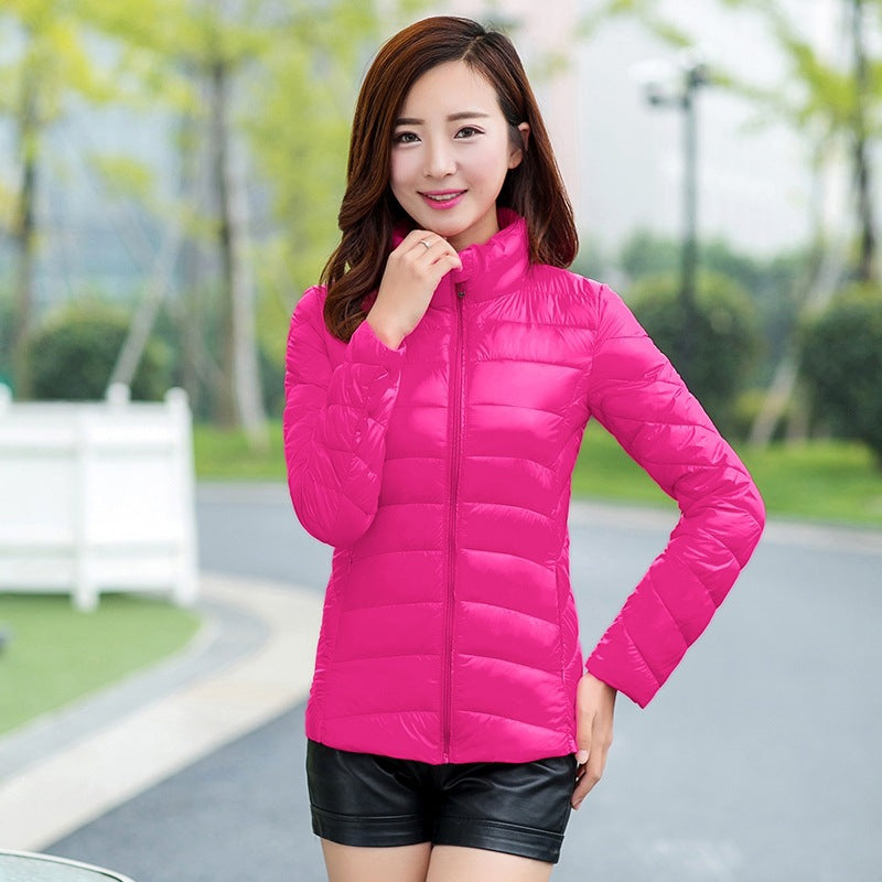 Lightweight Quilted Puffer Jacket with a Stand Collar and Slim Fit