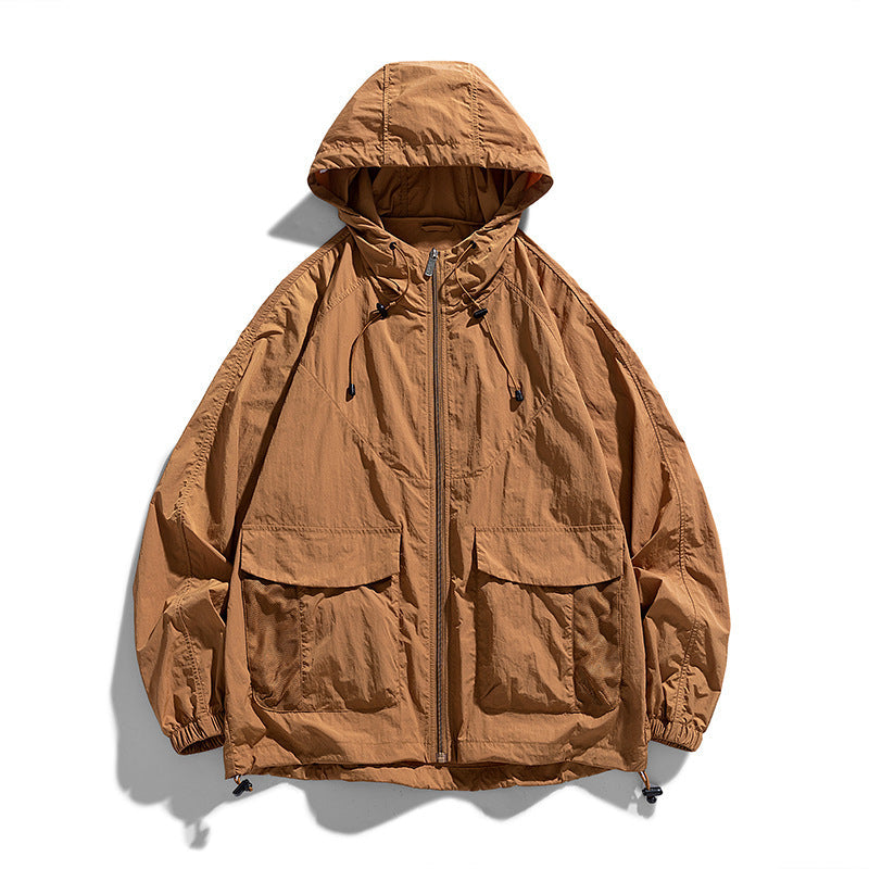 Lightweight Hooded Nylon Jacket with Flap Pockets, Oversized Fit