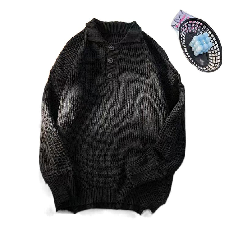 Polo Collar Knit Sweater with Button Placket, Women's Jumper
