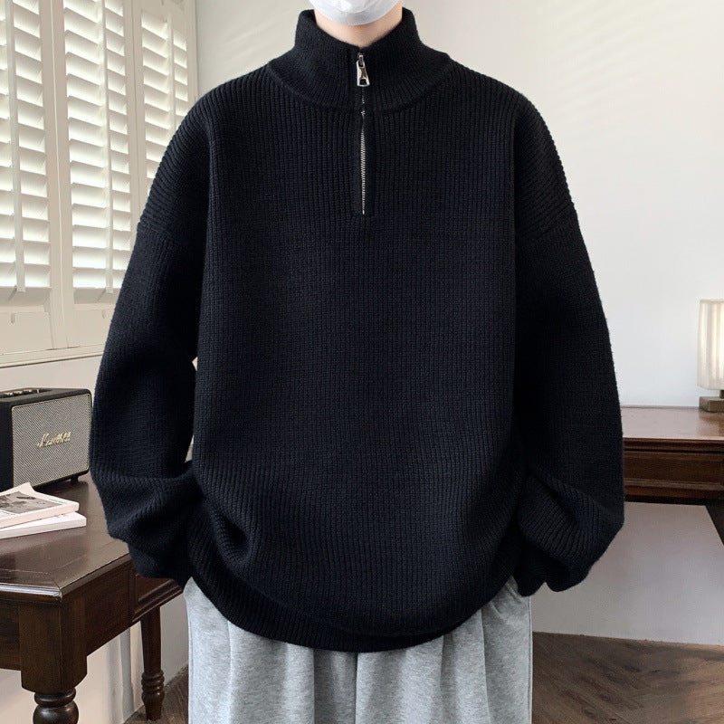 Half-Zip Sweater with Stand Collar, Oversized Rib Knit Jumper