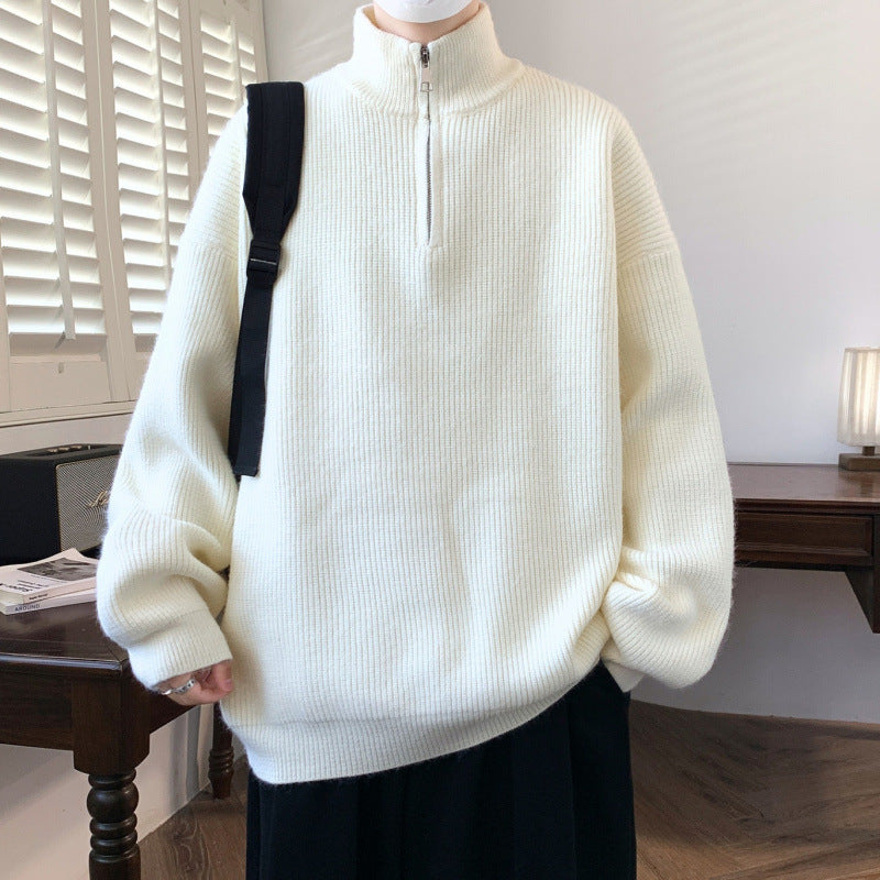 Half-Zip Sweater with Stand Collar, Oversized Rib Knit Jumper