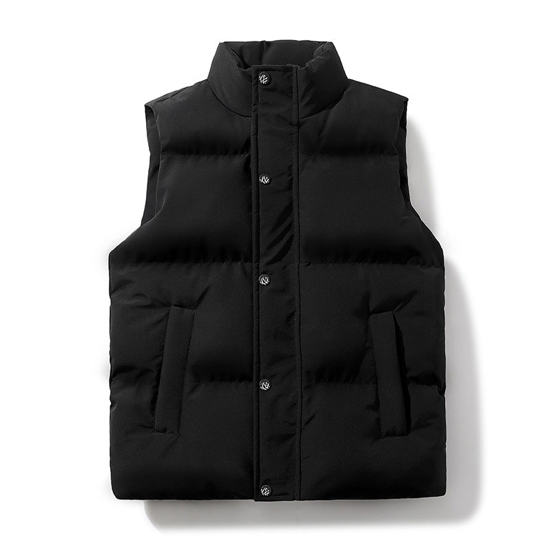 Padded Puffer Vest with Stand Collar and Snap Front, Unisex Gilet