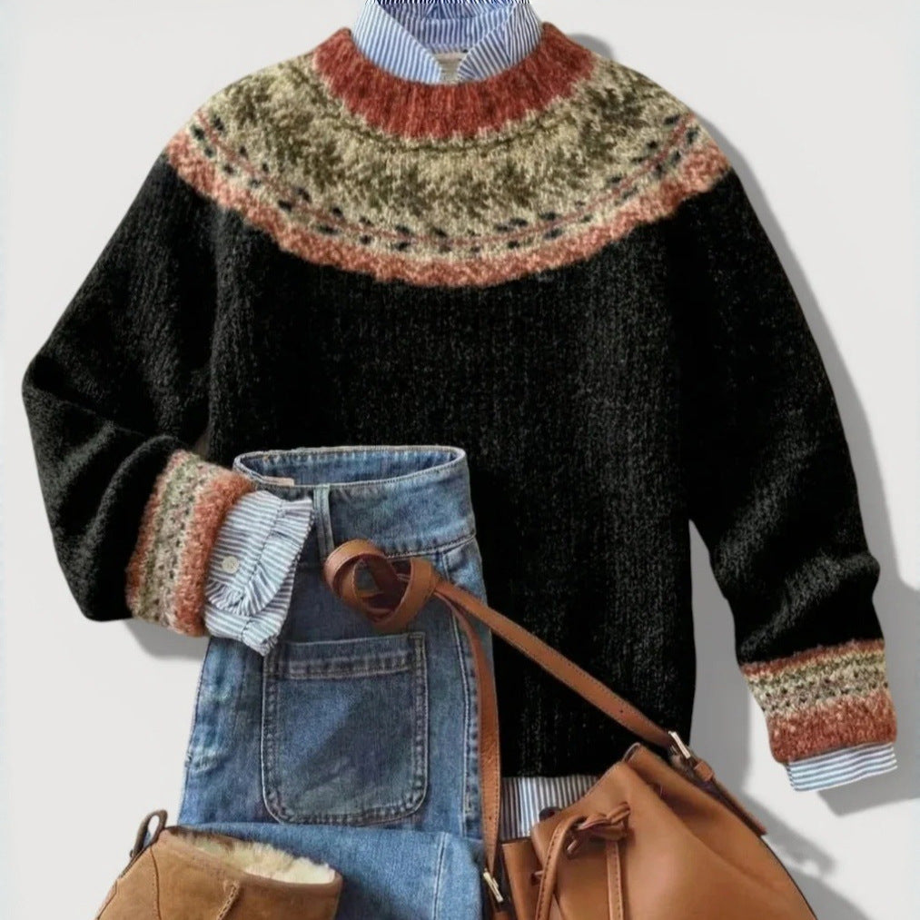 Fair Isle Knit Sweater with Patterned Yoke, Women's Jumper