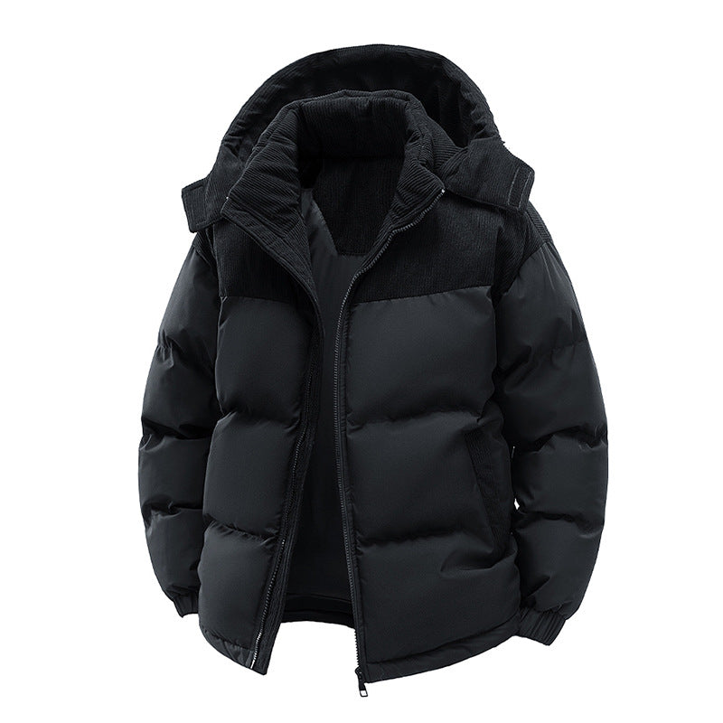 Padded Puffer Jacket With a Detachable Corduroy Hood and Yoke