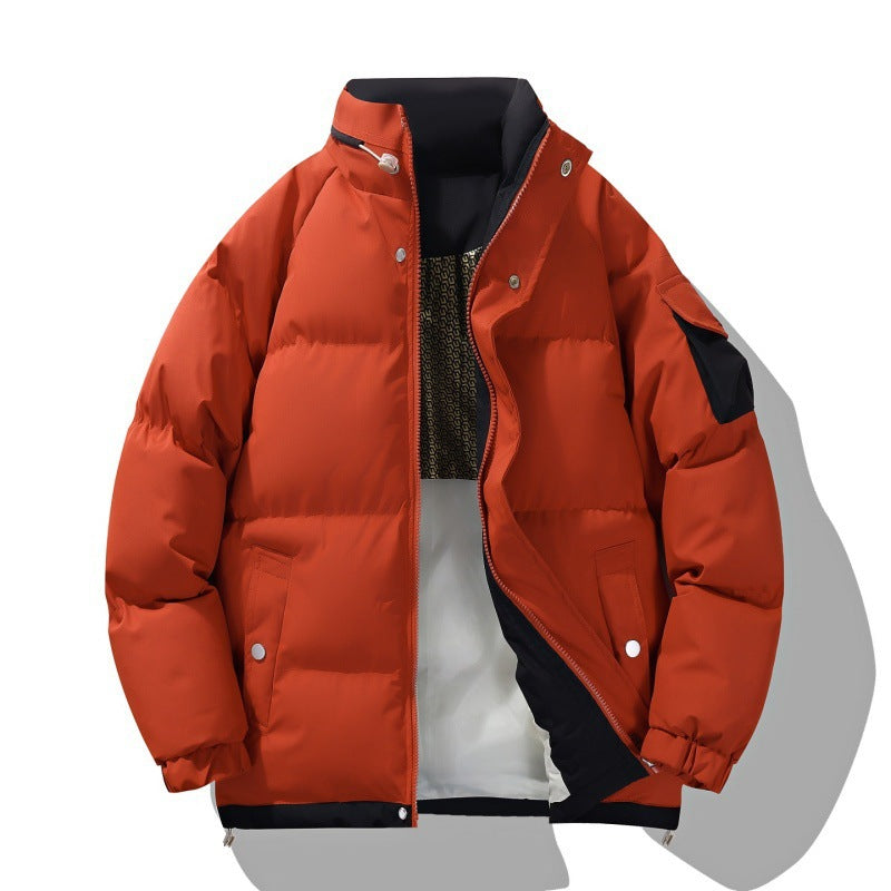 Men's Padded Puffer Jacket With a Stand Collar and Zip Front