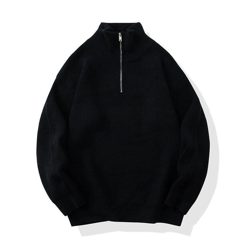Quarter-Zip Ribbed Sweater with Mock Neck, Relaxed Jumper