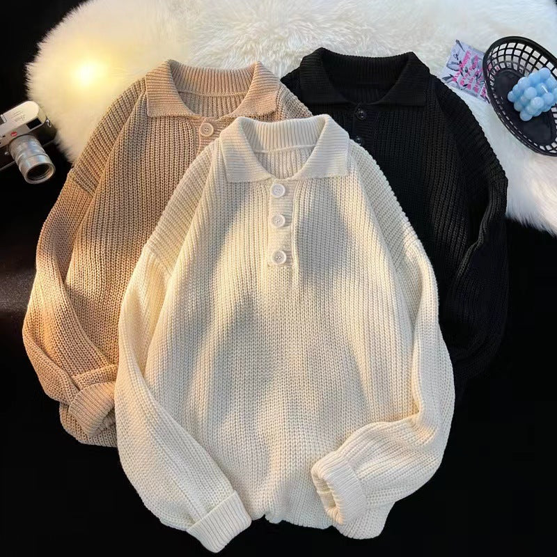 Polo Collar Knit Sweater with Button Placket, Women's Jumper