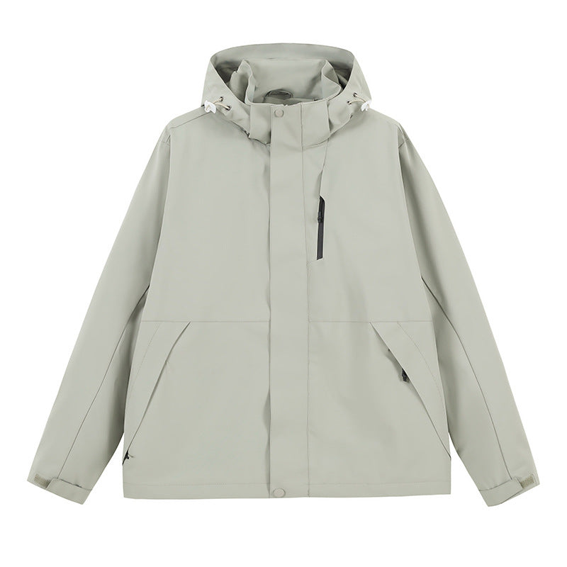 Hooded Windbreaker Jacket with Zip Pockets and a Detachable Hood