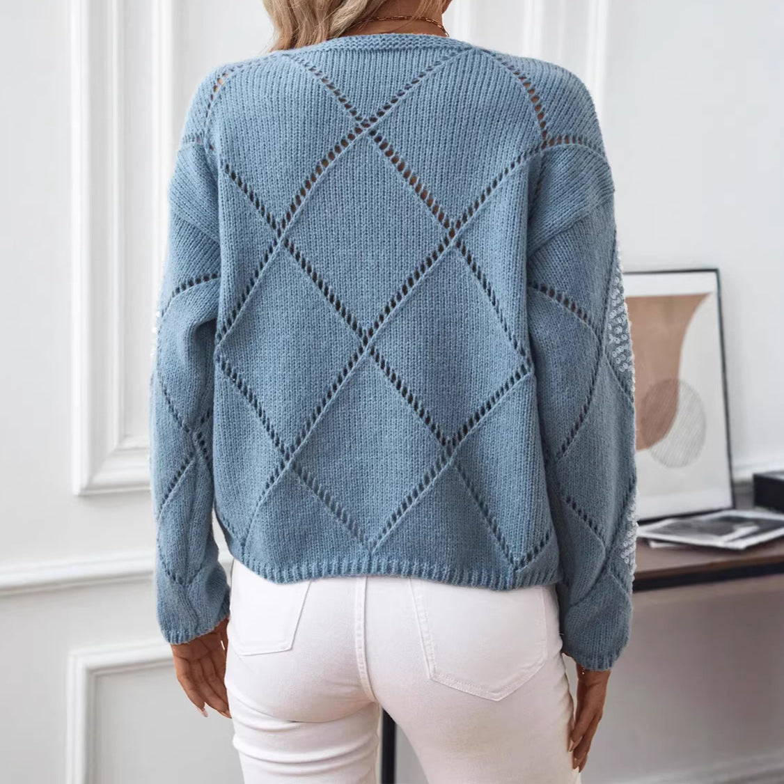 Sequin Argyle Sweater with Pointelle Diamonds, Women's Jumper