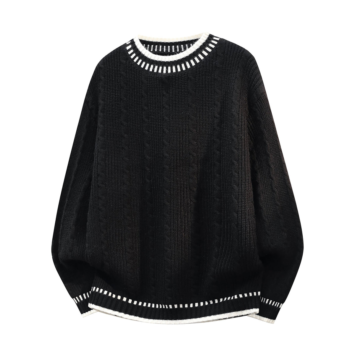 Oversized Cable Knit Sweater with Dash Stitch Trim, Women's Jumper