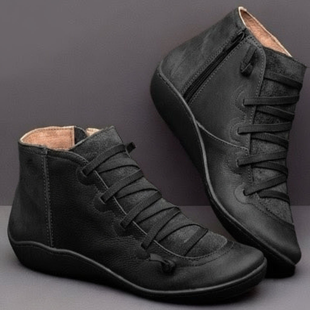 Pair of black Bocata ankle boots showing stitched panels and rounded toes.