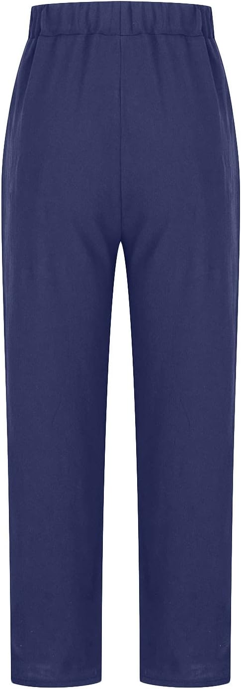 Rear view of dark blue trousers.