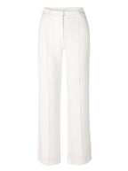 White trousers with a plain waistband and wide full-length legs.