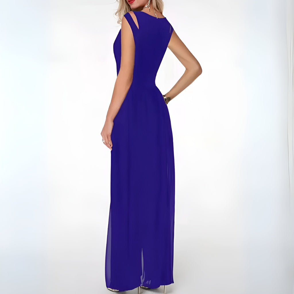 Royal blue Faelan jumpsuit viewed from the back and side.