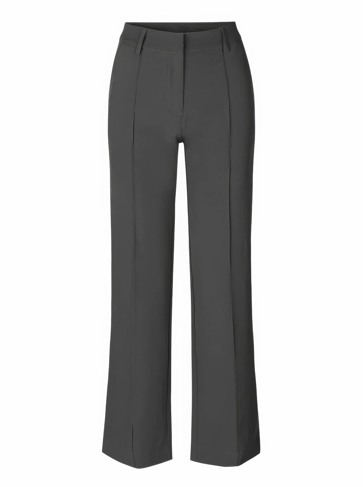 Grey wide-leg trousers shown against a white background.