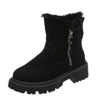 Single black boot with side zip and plush upper edge.