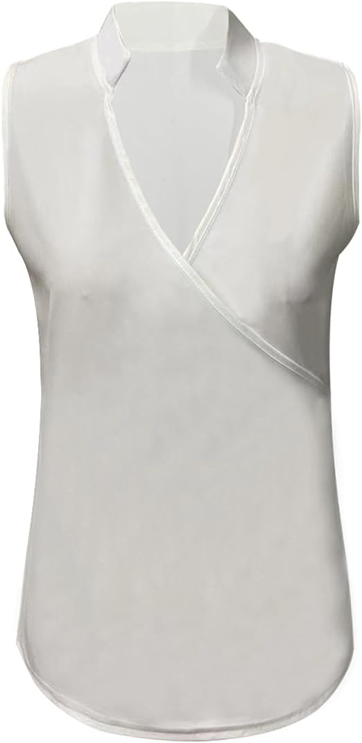 Front view of the white sleeveless crossover top on a plain background.