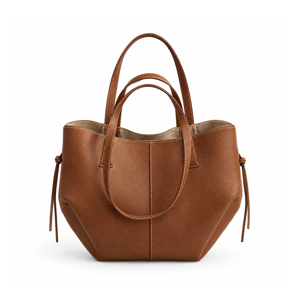 Vintage-Style Split Calfskin Tote Bag With Shoulder Straps