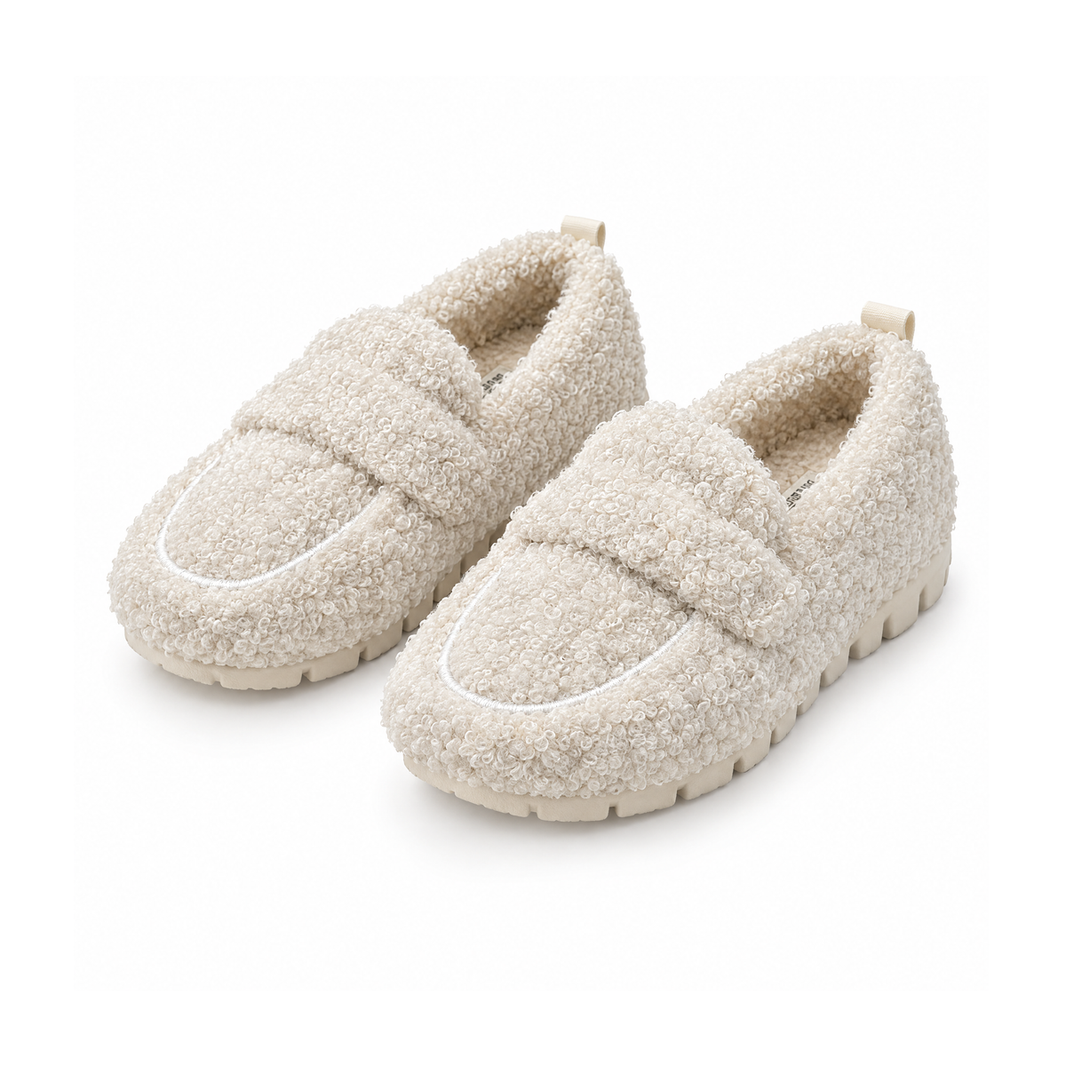 Plush Loafer-Style Slippers With a Grooved Rubber Sole — front view