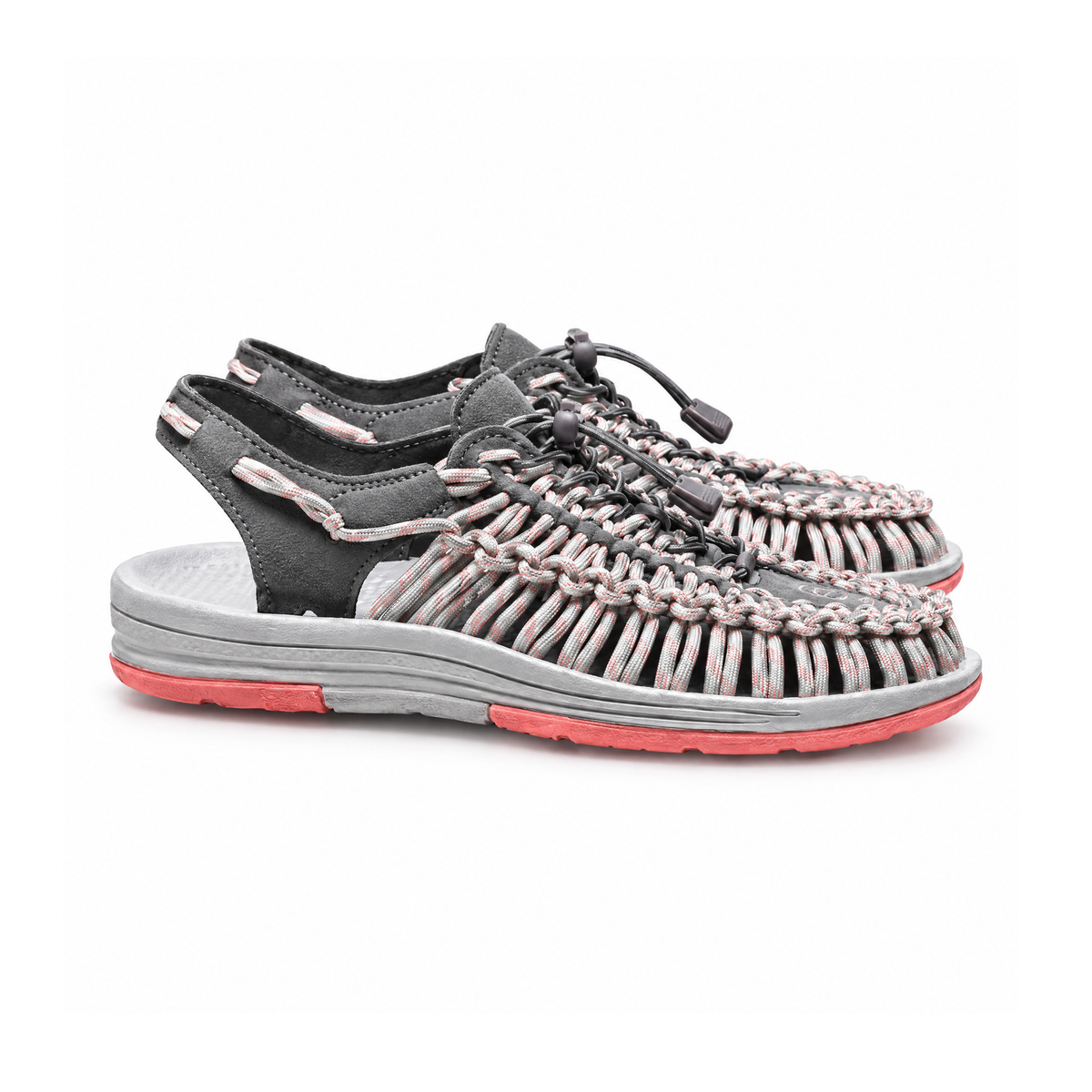 Cord Sandals With Toggle Laces and an Open Slingback Heel — angled view