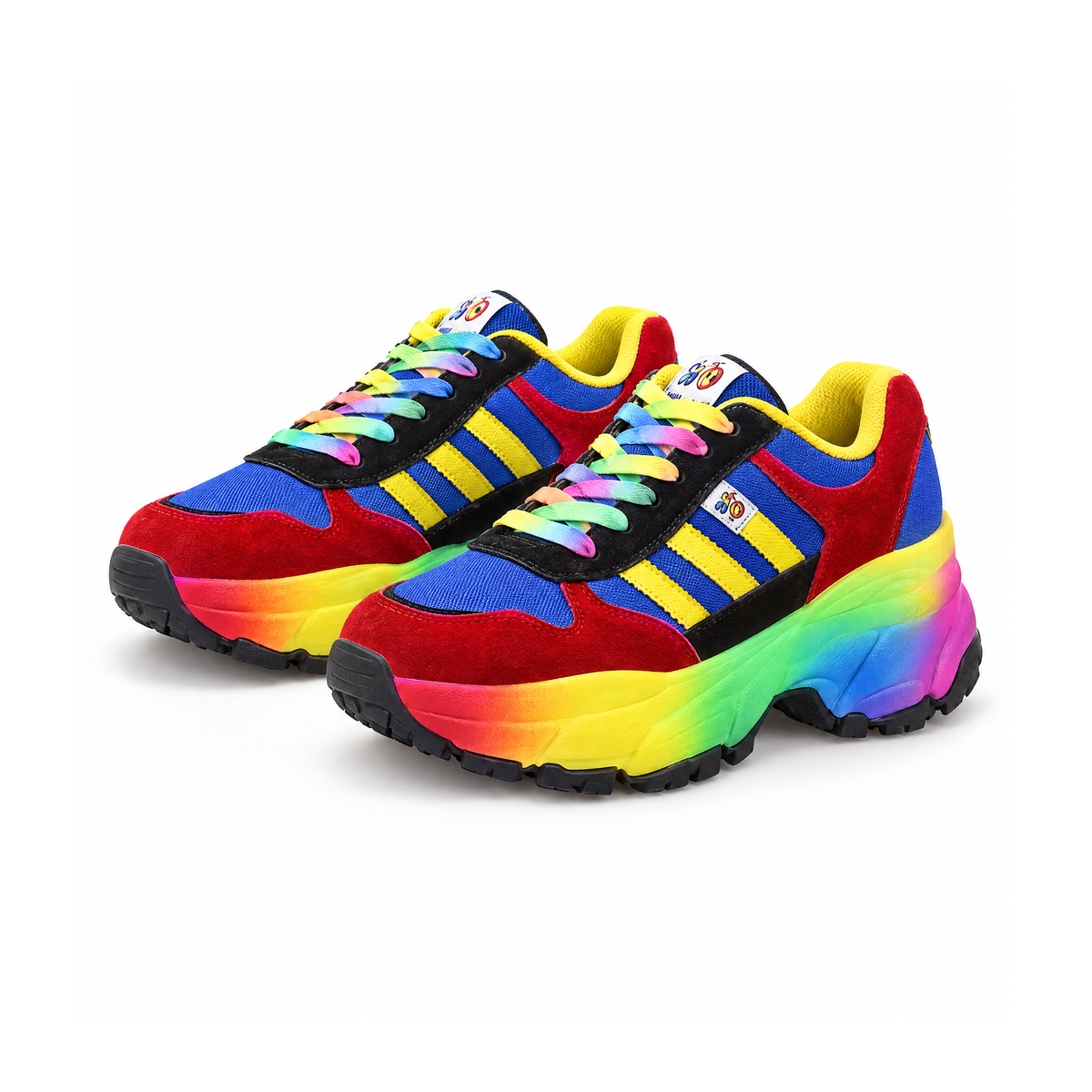 Rainbow Sole Sneakers With Laces and Colourblock Uppers — front view