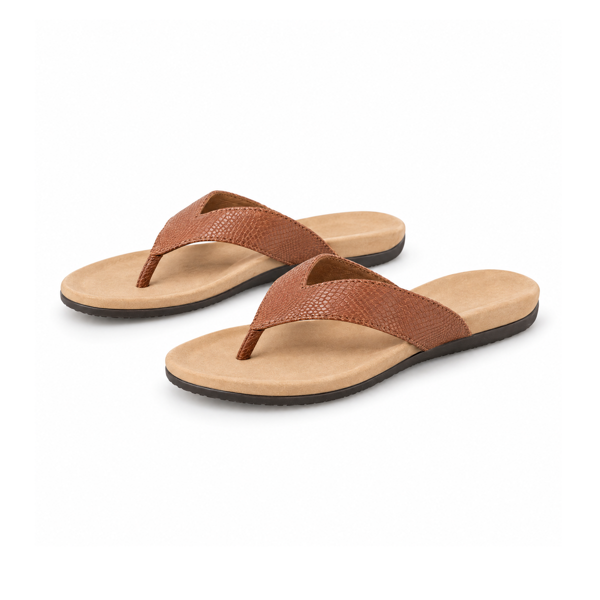Flat Toe-Post Sandals With Textured Straps and Open Backs — front view
