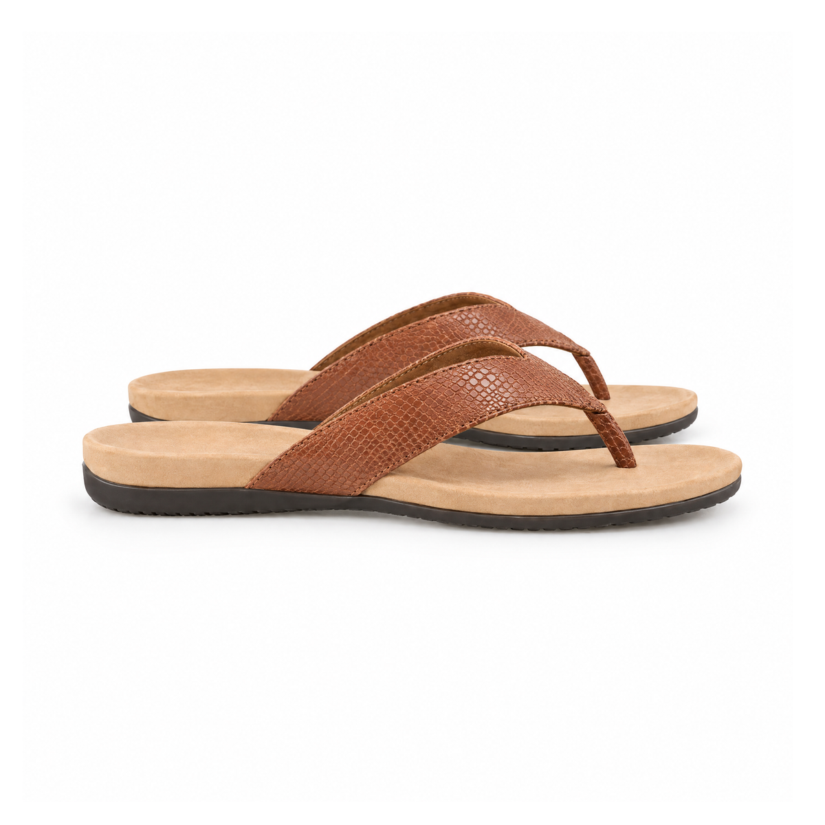 Flat Toe-Post Sandals With Textured Straps and Open Backs — angled view