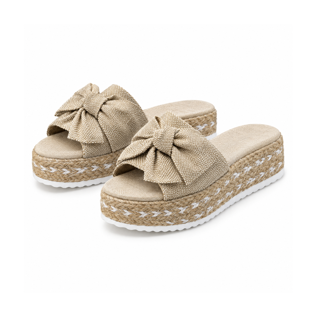 Platform Slide Sandals With Broad Bow Straps and Open Toes — front view