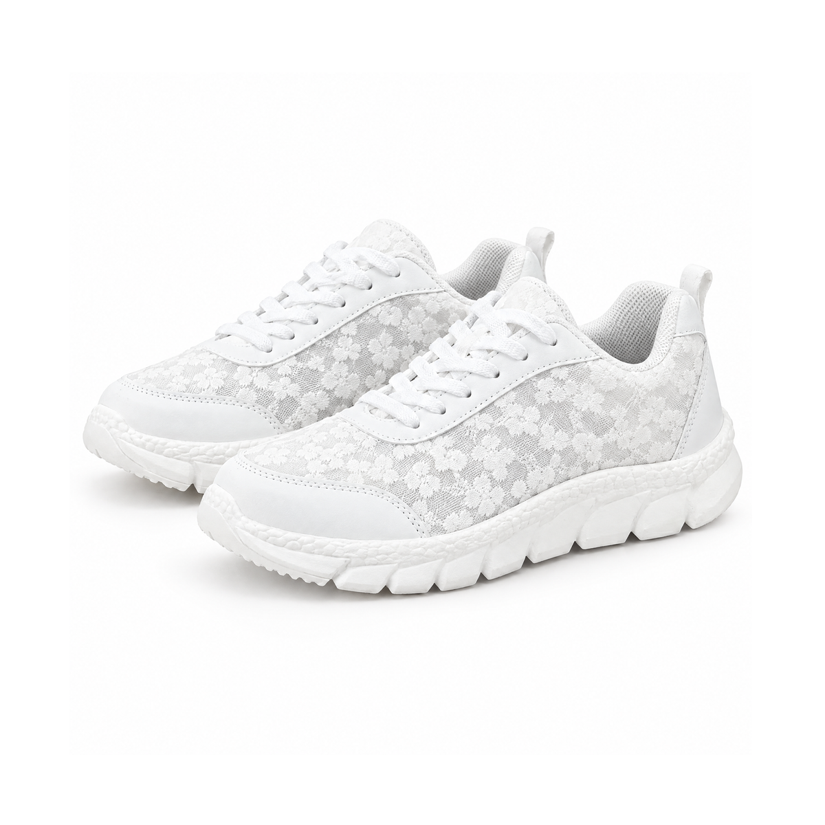 Floral Mesh-Effect Trainers With Laces and Raised Soles — front view