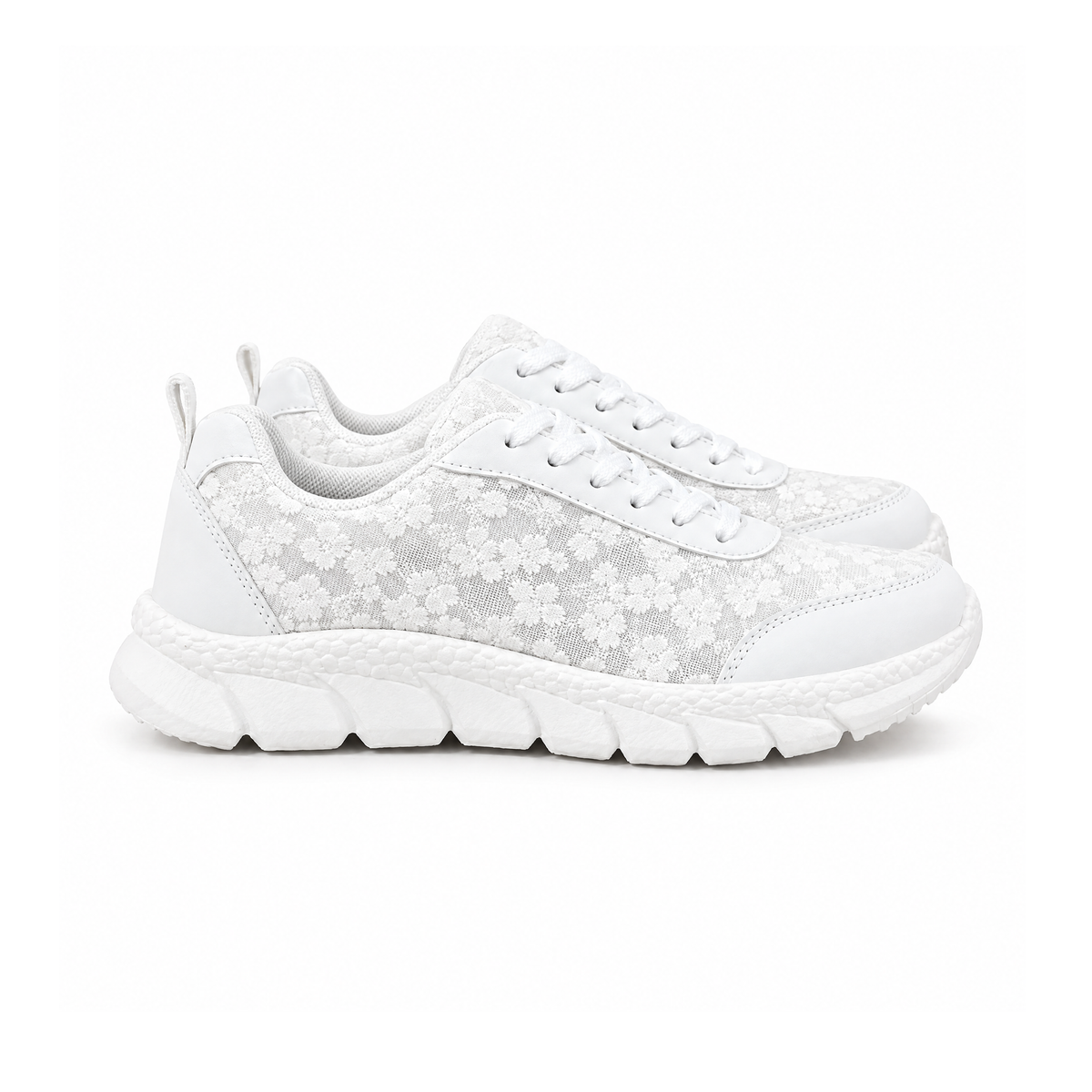 Floral Mesh-Effect Trainers With Laces and Raised Soles — angled view