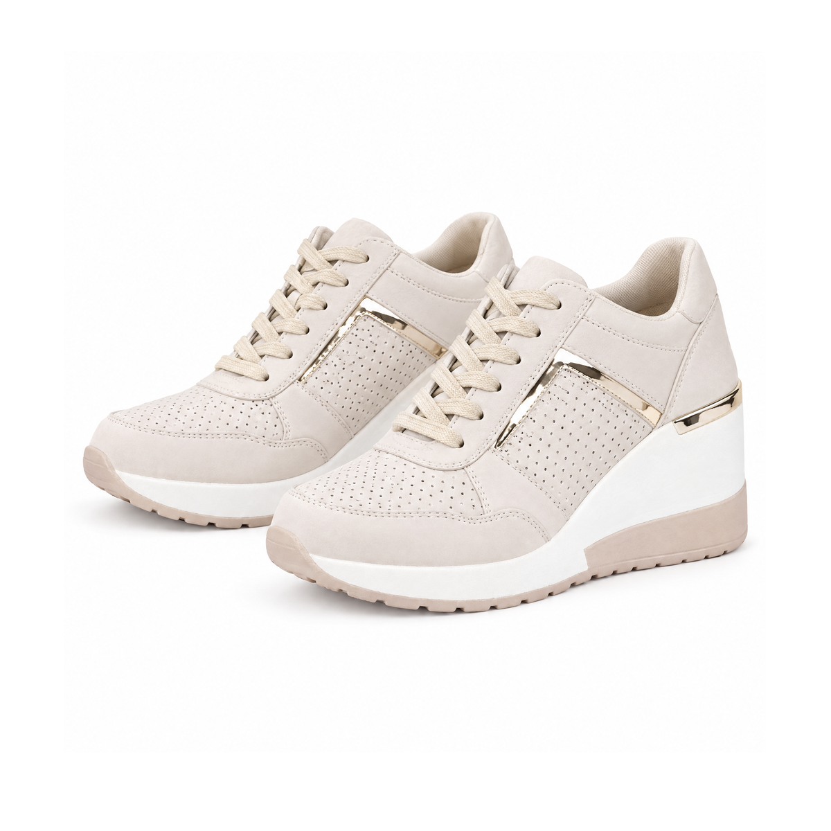 Lace-Up Trainers With Metallic Trim and a Raised Sole — front view