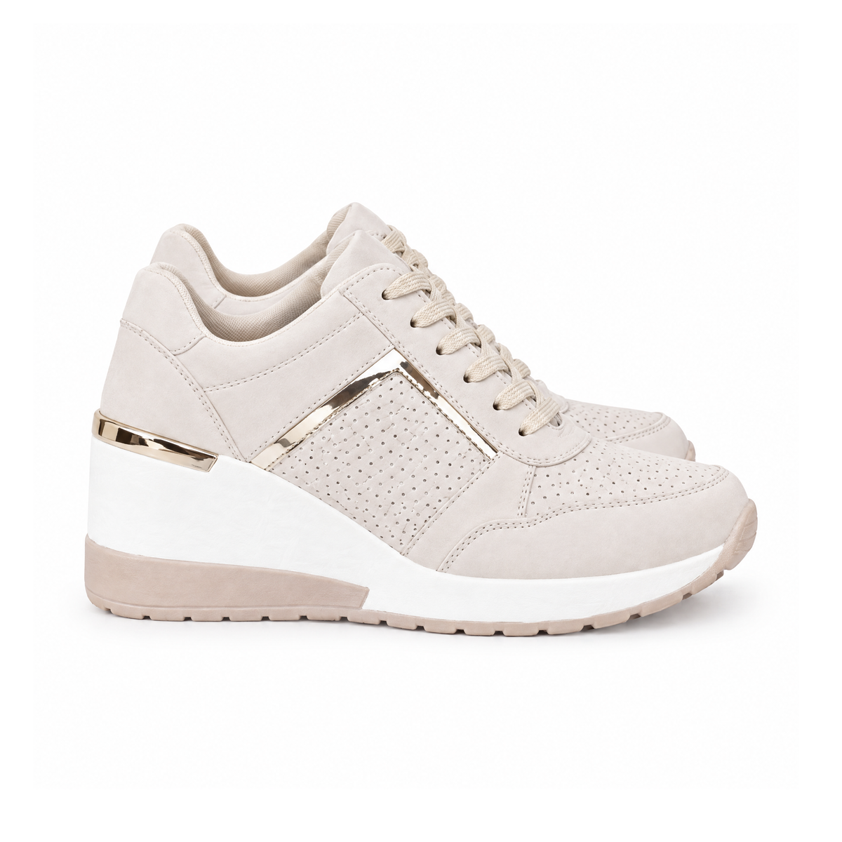 Lace-Up Trainers With Metallic Trim and a Raised Sole — angled view
