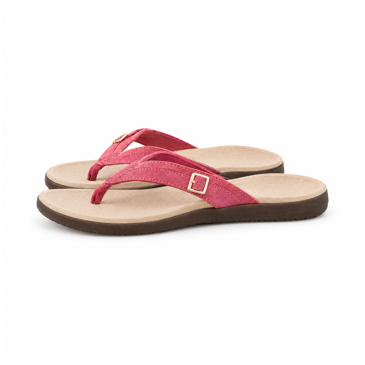 Toe-Post Flip-Flops With Buckled Straps and Foam Footbeds — angled view