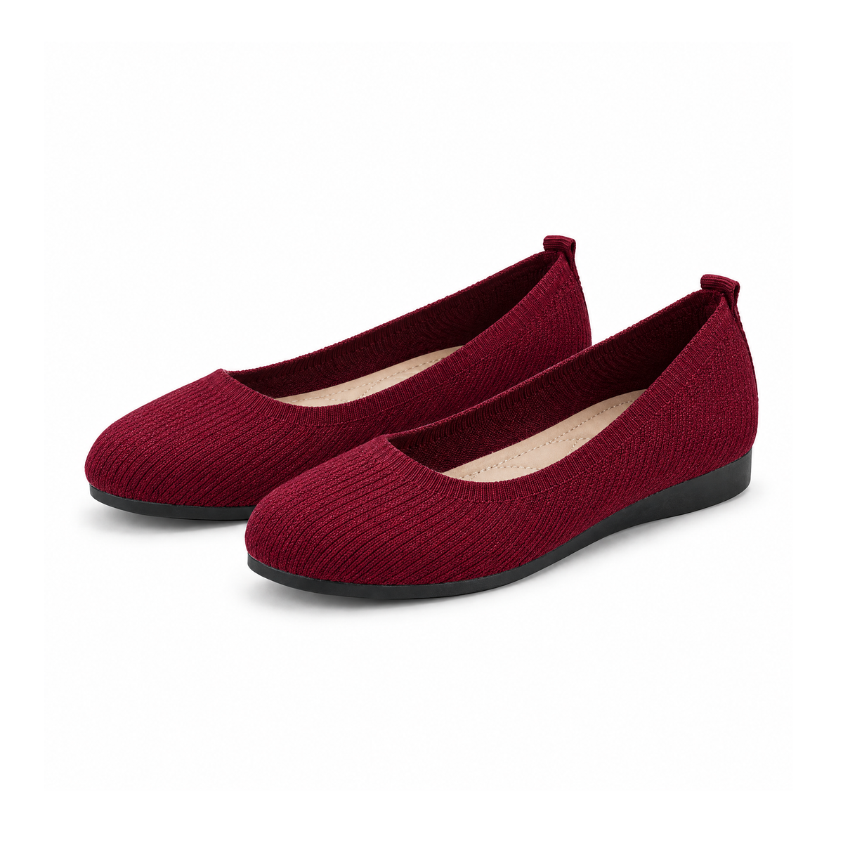Slip-On Ballet Flats With Textured Uppers and Rounded Toes — front view