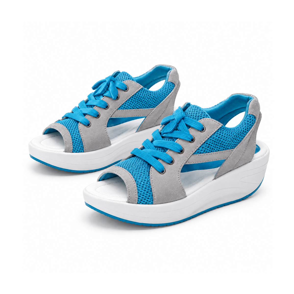Lace-Up Platform Sandals With Side Cut-Outs - Muffin — front view