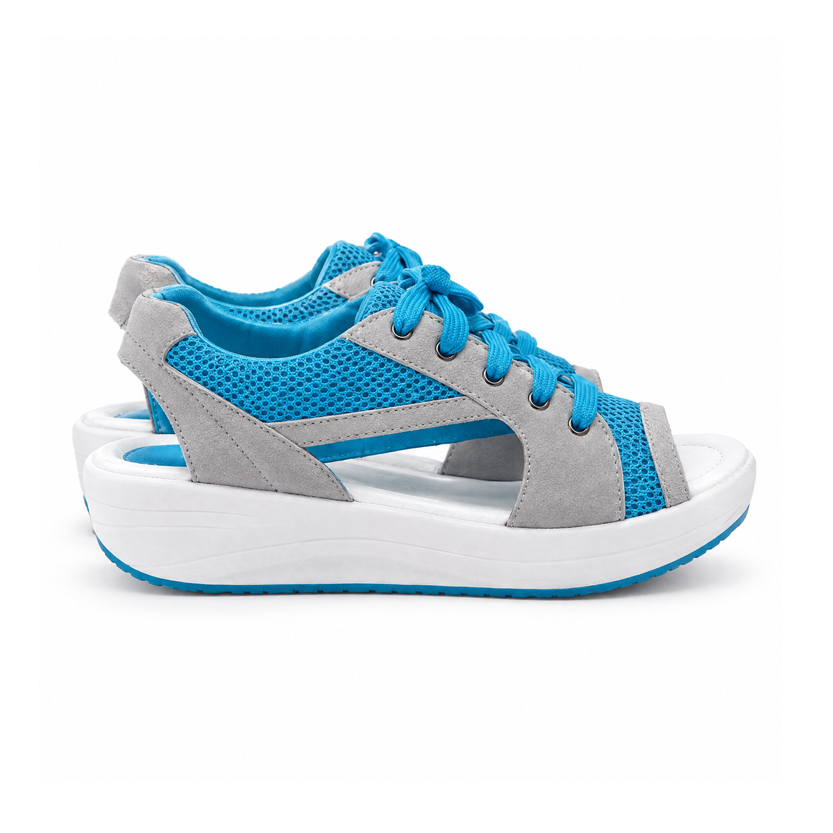 Lace-Up Platform Sandals With Side Cut-Outs - Muffin — angled view