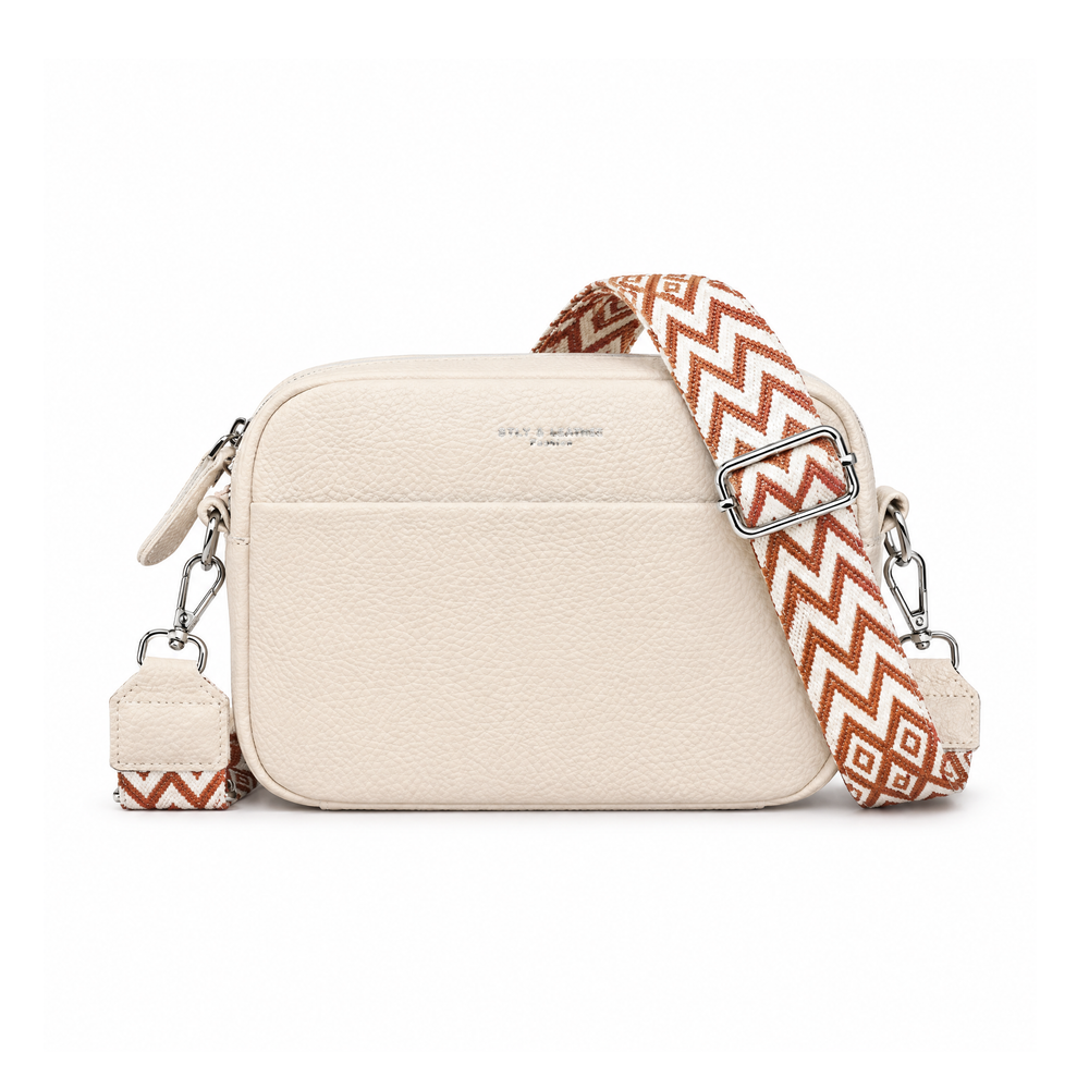Compact Shoulder Bag With a Wide Geometric-Patterned Strap
