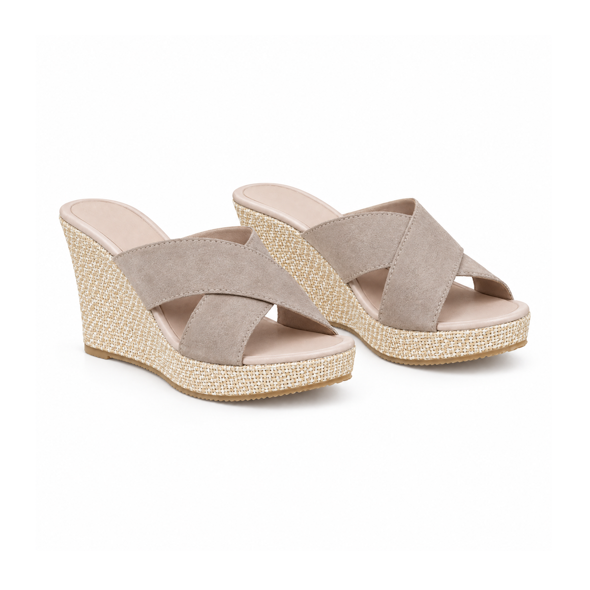 Slip-On Wedge Sandals With Crossed Straps and Open Toes — front view