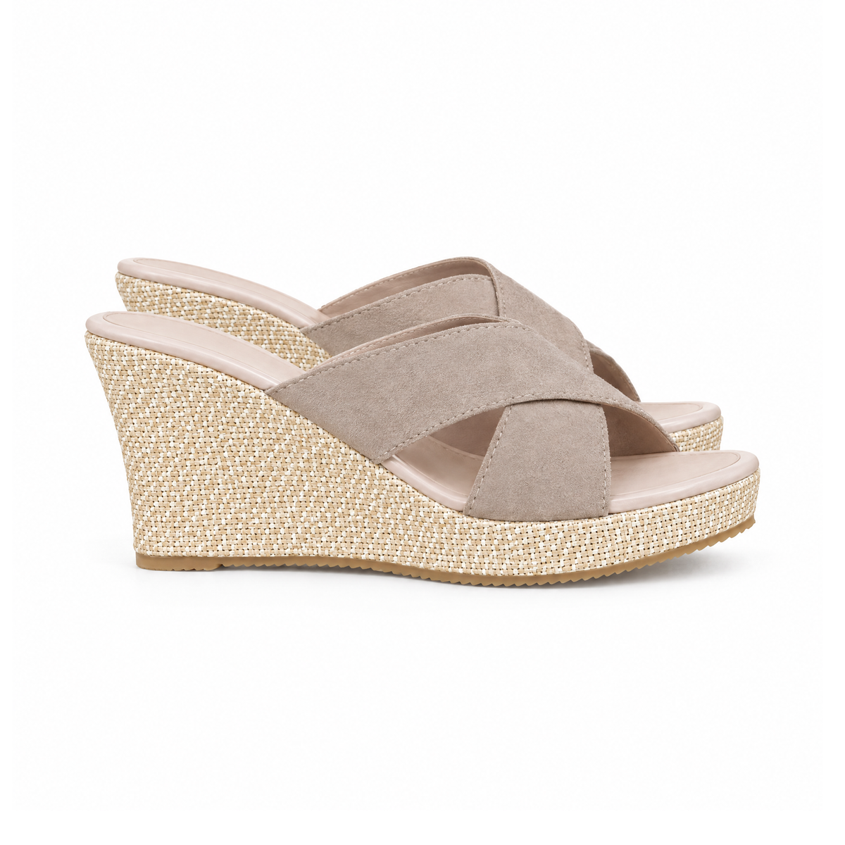 Slip-On Wedge Sandals With Crossed Straps and Open Toes — angled view