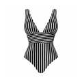 Striped V-Neck One-Piece Swimsuit With a Wide Waist Panel, Aurora — front view