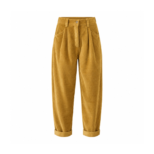 Corduroy-Style Trousers With Front Pleats and Side Pockets — front view
