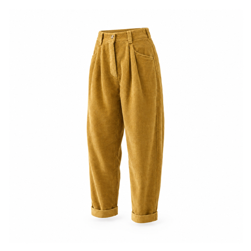 Corduroy-Style Trousers With Front Pleats and Side Pockets — angled view