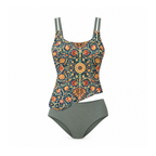Asymmetric Tankini With Floral Print and Plain Briefs, Akira — front view