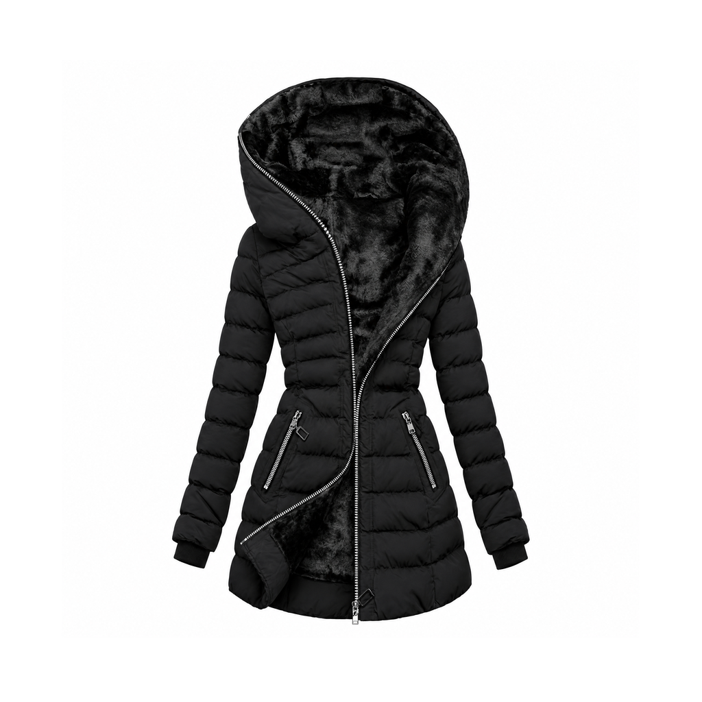 Hooded Winter Coat With Fleece Lining and Zip Pockets, Sasha — front view