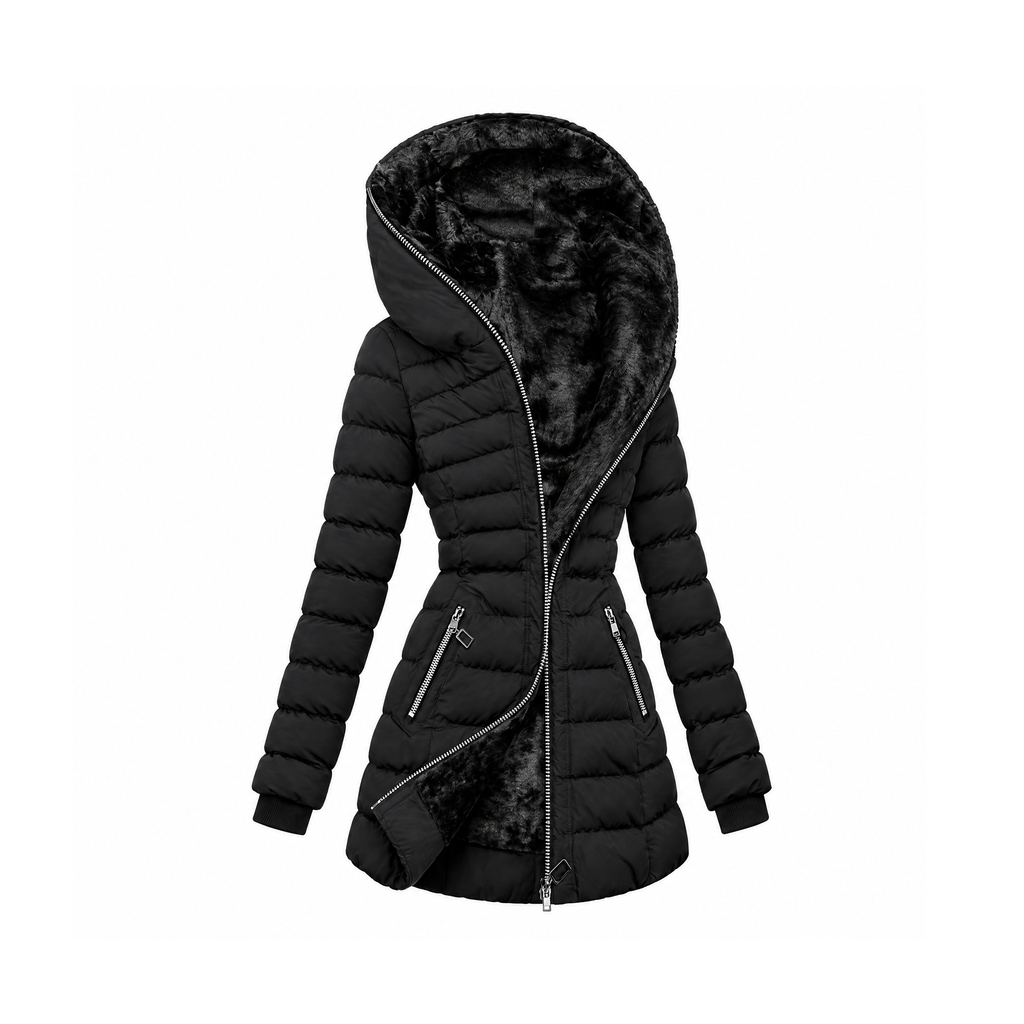 Hooded Winter Coat With Fleece Lining and Zip Pockets, Sasha — angled view