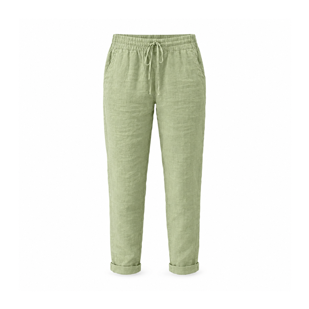Cotton-Linen Summer Trousers With a Drawstring Waist — front view