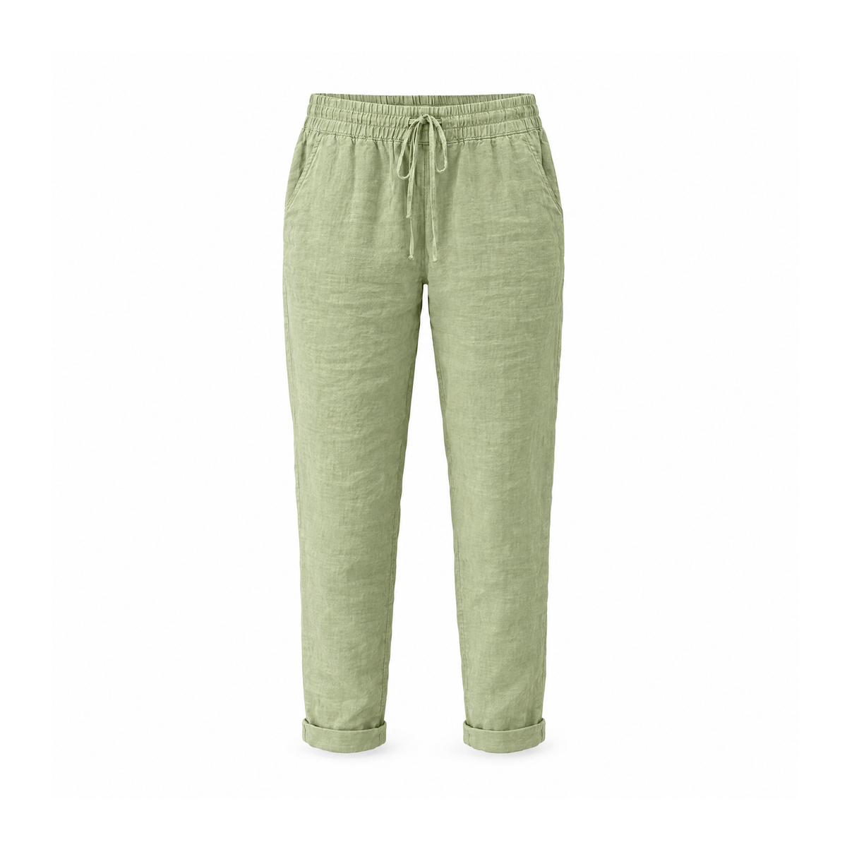 Cotton-Linen Summer Trousers With a Drawstring Waist — front view
